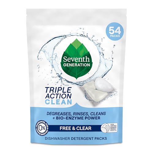 Seventh Generation Triple Action Clean Automatic Dishwasher Detergent Packs with Bio-Enzyme Power,...
