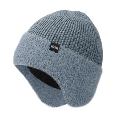 Image of Wmcaps Winter Fleece Line Beanie with Earflap for Men Women, Outdoor Warm Thermal Knitted Hat Stocking Caps