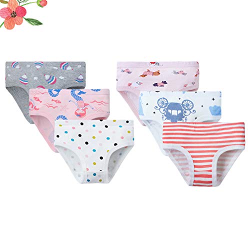 Calcinha de algodão KesYOO 6 peças para meninas, Desenho + Ponto de onda, 120 cm