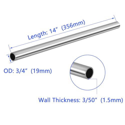 Image of 3 /4 inch OD 304 Stainless Steel Tube, Thickened Pipe Wall & Weldable Tubing, Round Metal Pipe Industrial Straight Tube 14 inch Length (4 Pcs)