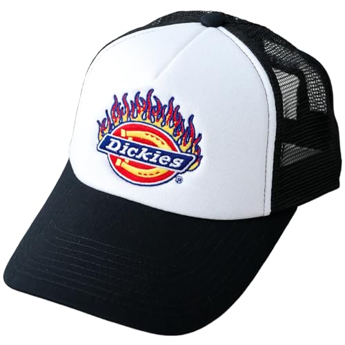 [Dickies] [ディッキーズ] フレイムロゴ スタンダード メッシュキャップ 帽子 メンズ レディース ユニセックス 無地 874 ストリート キャップ (JP, アルファベット, Free Size, フレイムホワイト)