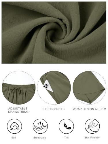 Jiflora Women's Harem Cotton Linen Pants Summer Womens Baggy Wide Leg Pants Beach Drawstring Trousers Green XXL — view 5
