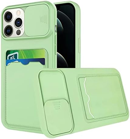 Tiwinxing Compatible with iPhone 13 Pro Max Case with Card Holder iPhone 13 Pro Max Phone Case with Pushable Camera Lens Protector Shockproof Anti-Scratch Cases (Dark Green, iPhone 13 Pro Max)