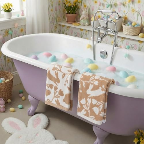 Breling 2 Pcs Easter Hand Towels Brown White Bunny Bathroom Towels 100% Cotton Highly Absorbent Soft Kitchen Dish Easter Rabbit Gift for Cleaning Cooking Spring Holiday Decorative, 13 x 29 Inch by Breling - Image 5