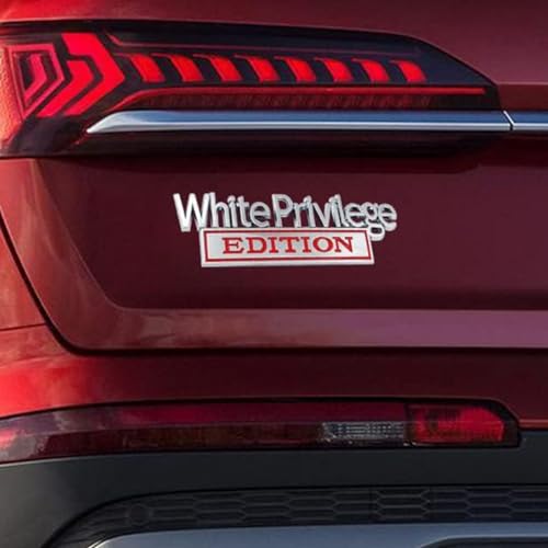 Image of Generic White Privilege Edition Emblem with Strong Adhesive, White Privilege Car Emblem 3D Badge Decal Car Truck Replacement Compatible with Universal Vehicle, Car, Truck, SUV (Silver Red)