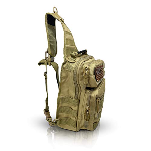 Tactic Ops - Tactical Sling Military Waterproof Bag - Everyday Carry Edc Diaper Back Pack - Assault Rover Shoulder Sling Molle Gun Range Bag - Hiking, Hunting, Camping, Traveling Comfort - Beige #TOP2
