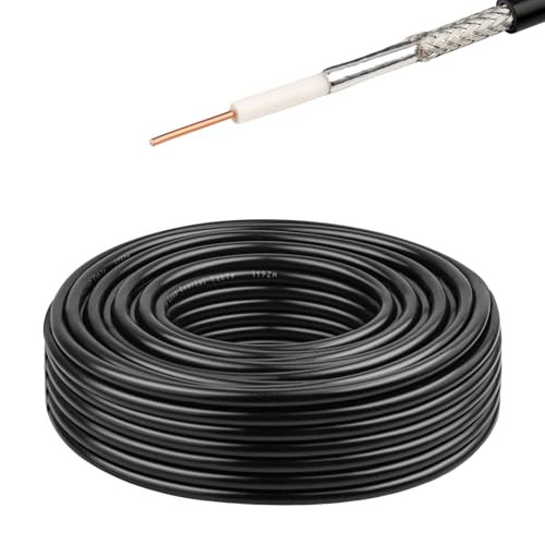 RG58 Coaxial Cable - 50 Ohm Shielded Cable for RF Communication, Ham Radio, and Antenna Applications 50FT