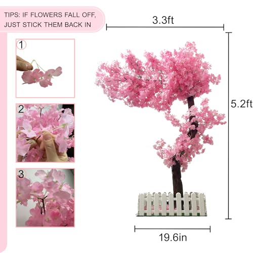 5ft Cherry Blossom Tree Artificial with Lights Faux Pink Artificial Flowers Handmade Fake Japanese Cherry Blossom Trees Decor for Indoor Outdoors