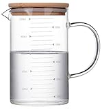 KINNOSE Graduated Beaker Mug with Handle and Durable Bamboo Lid Borosilicate Glass Multi-Function Food Grade Measuring Cup 1000ML