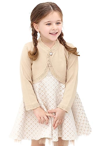 Lilax Little Girls' Knit Long Sleeve Button Closure Bolero Cardigan Shrug (2 Years, Beige) - Thumbnail 2