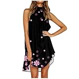CSHE Sommerkleid, Sleeveless Gothic Festliches Kleid Damen Knielang Blumendruck Cocktail Kleid Crew-Ausschnitt Kleider Reguläre Passform Kleid Mädchen Strech Business Bandeau Kleid, Schwarz, XX-Large