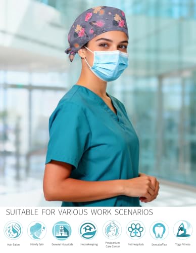 Image of Kousenpu Scrub Caps for Women, Adjustable Women's Surgical Cap with Buttons, Breathable Cute Design for Nurses and Doctors