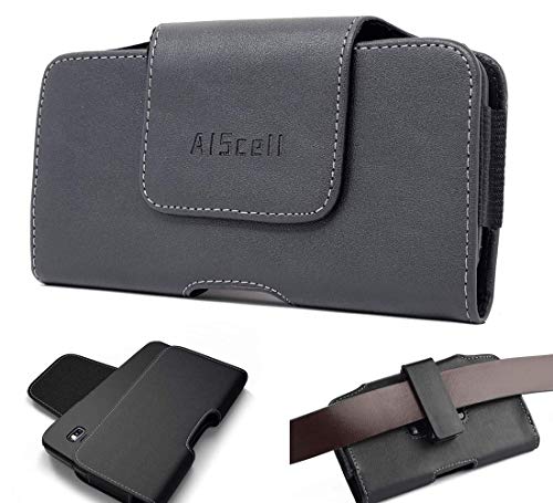 AISCELL Pouch Side Load Roomy Black Faux Leather Case Swivel Belt Clip Holster for Galaxy Note 10, J7, J7 Refine, J7V, with Hybrid Protective Armor Rugged Hard Shield Skin Cover,Battery Case B3