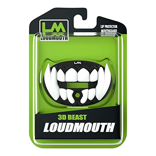 Loudmouth Football Mouth Guard - 3D Beast Football Mouthpiece, Fits Adult & Youth, Mouth Guard Football Accessories (3D Beast - Black w/White Teeth)