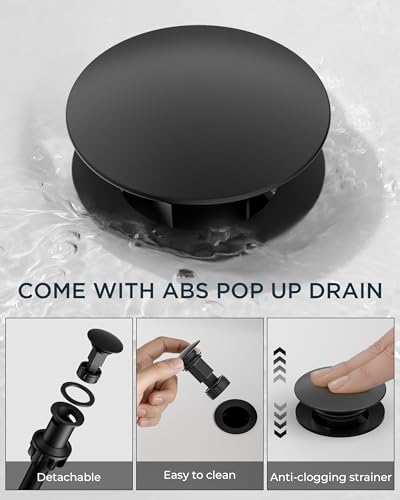 FORIOUS Waterfall Bathroom Faucet Single Hole Matte Black | Single Hole Bathroom Sink Faucet Matte Black, Single Handle Rv Faucet Bathroom for Sink with Deck Plate and Pop-up Drain - image 9