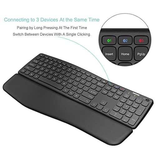 Arteck Universal Wave Ergonomic Keyboard With Palm Rest Multi-Device Full Size Wireless Bluetooth Keyboard For Windows, Ios, Ipad Os, Android, Computer Desktop Laptop Surface Tablet Smartphone #TOP3