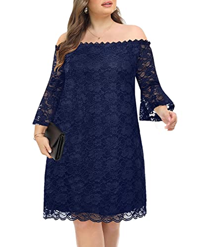 Plus Size Dresses Women Wedding Guest Off Shoulder Navy Blue Cocktail Party Lace Semi Formal Summer Elegant Short Dress