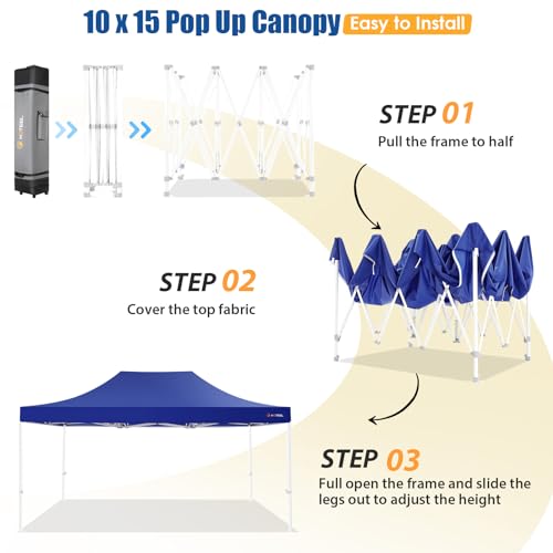 Image of Hoteel 10x15 Heavy Duty Pop Up Canopy Tent with 4 Sidewalls, Dark Blue