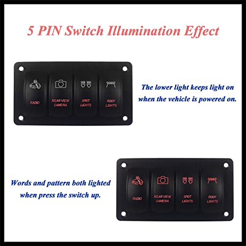 Image of 4 Way Customizable Red Marine Boat Rocker Switch Panel with Aluminum Mounting Housing Pre-Wired Toggle Switch Panel for Car Truck Jeep Van Lorry Pickup RZR Dash Waterproof 12V 24V