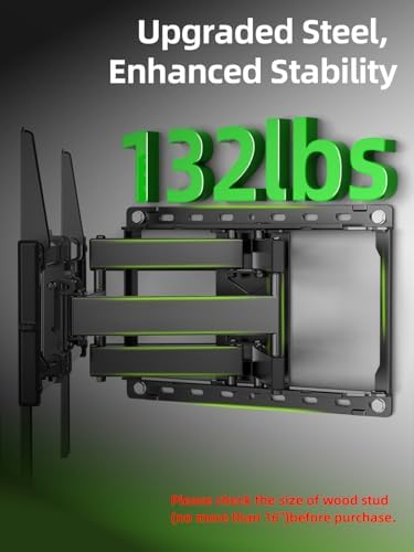 USX Mount Full Motion TV Wall Mount for Most 42-90 inch Flat Screen/LED/4K, TV Mount Bracket Dual Swivel Articulating Tilt 6 Arms, Max 16" Wood Studs, VESA 600x400mm, Holds up to 132lbs - 2