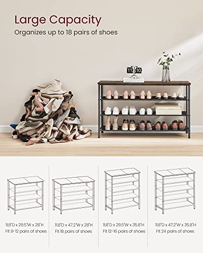Image of VASAGLE Shoe Rack, 4-Tier Shoe Storage Organizer for Entryway and Closet, Holds 15-18 Pairs of Shoes, 3 Fabric Shelves, Steel Frame, Industrial, Rustic Brown and Black ULBS135B01