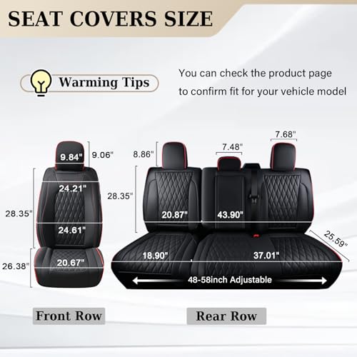 Image of Coverado Leather Rear Seat Covers Fit for Ford F150 F250 F350 F450, Waterproof Ford Truck Rear Seat Covers Fit for 2015-2026 F150 & 2017-2026 F250 F350 F450 (Redline)