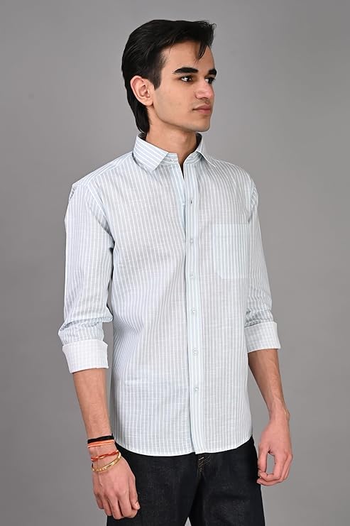 Image of Men Regular Fit Shirt Colour Light Stripes Cotton Shirts for Men