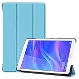 SATURCASE Huawei MediaPad M5 Lite 8.0 Hülle, PU Leder Flip Faltbar Folio Standfunktion Schützend Tablethülle Schutzhülle Tablet Tasche Hülle für Huawei MediaPad M5 Lite 8.0 (Himmelblau)