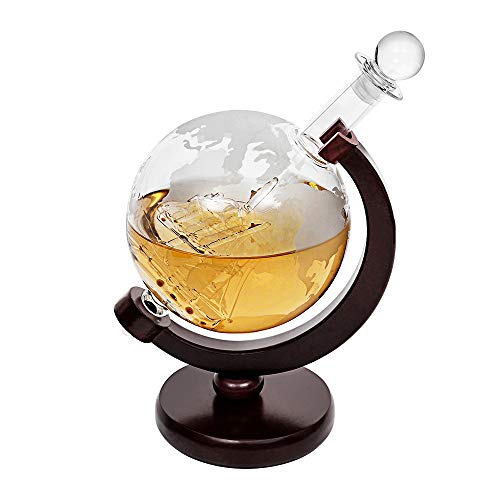 NEX Whiskey Decanter Globe, Etched World Globe Decanter, Liquor Dispenser for Spirits Scotch