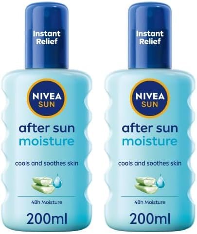 NIVEA SUN After Sun Moisture Spray (200 ml), 48H Moisturising Spray with Organic Hyaluron and Aloe Vera to Soothe, Soften and Relieve Signs of Sun-Stressed Skin (Pack of 2)