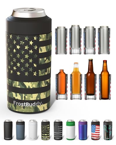 Frost Buddy Universal Can Cooler - Fits All - For Regular 12 & 16 oz or Slim-Size Bottles - Insulated Double-Walled Stainless Steel (Camoflag)
