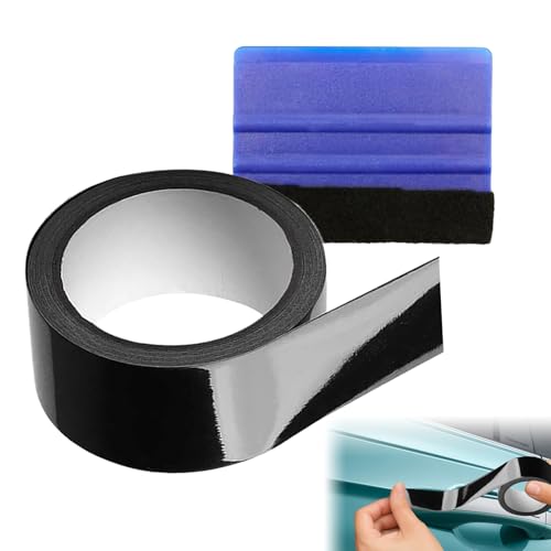 Cloudlink Gloss Black Car Vinyl Wrap Tape Kit 3CM×10M Car Wrap Kit with Auxiliary Tools Self adhesive Door Sill Protectors Strips for Most Cars
