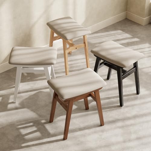 Muwuele Solid Wood Vanity Stool, Compact Makeup Chair with Saddle Cushion, Linen-Covered High Rebound Sponge Seat, Easy Assembly Footstool for Bedroom, Entryway, Home, Black by Muwuele - Image 9