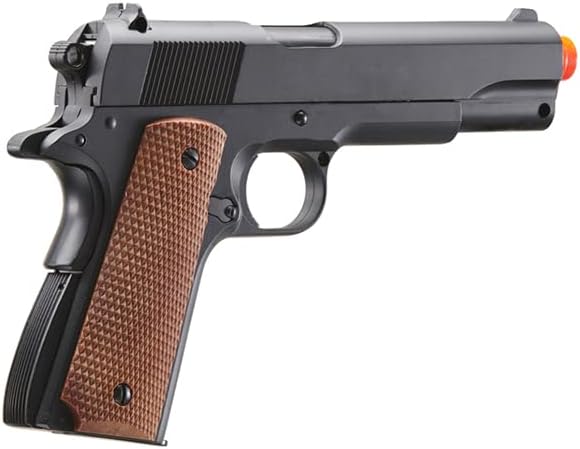 Full Steel World War 1911-A1 Spring Powered Metal Steel Airsoft Pistol (Color: Black/Faux Wood)
