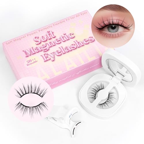 CALAILIS Magnetic Eyelashes with Applicator Soft Magnetic Lashes Natural Look Reusable Magnetic Eyelashes without Eyeliner No Glue Needed Soft Eyelashes Magnetic Lashes for All Day Comfort (RC01)