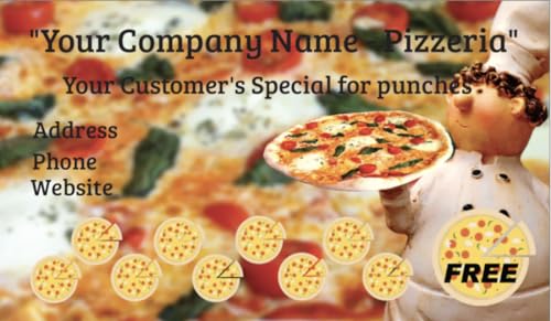 Custom YOUR COMPANY Pizzaria Loyalty Punch Business Cards Personalized with your business info (500)