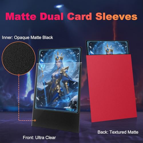 Image of 200 Pack Card Sleeves, Matte Dual Trading Card Sleeves with Opaque Back & Smooth Shuffle, Tear Resistant Card Protectors for MTG, TCG and Game Cards (Angry Red)