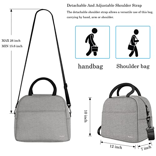 Naukay Lunch Bags For Women, Durable Large Insulated Lunch Bag, Reusable Cooler Tote Lunch Bags With Adjustable Shoulder Strap For Woman Man Work, Office Travel Picnic Hiking Beach Fishing-(Grey) #TOP2
