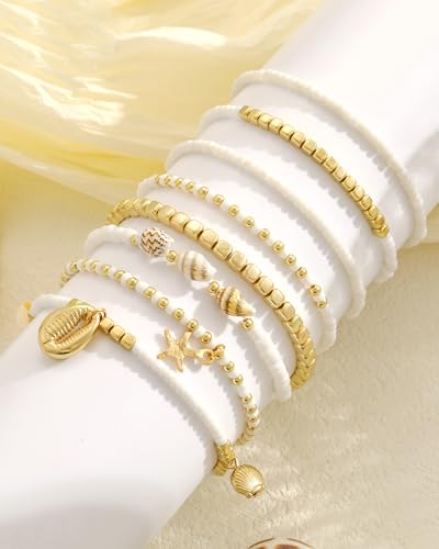 Image of iF YOU Gold Ankle Bracelets for Women, 14k Gold Plated Waterproof Cuban Link Chain Anklets Set, Layered Anklet Bracelets for Women Beach Gift Adjustable Size 5pcs