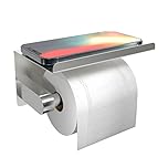 Self Adhesive Toilet Paper Holder with Phone Shelf, Screw-in Wall Mounted Toilet Paper Roll Holder, Rustproof Bathroom Washroom Tissue Roll Holder with Shelf, Toilet Paper Roll Dispenser- Silver