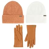 Nicole Miller Hat and Glove Set for Women Pack of 2 Winter Beanie Hats Soft & Faux Leather Gloves, Mocha L/XL