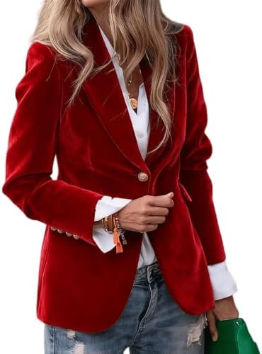 Velvet Blazer Women Business Casual Button Up Jacket Lapel Open F...