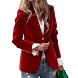 Velvet Blazer Women Business Casual Button Up Jacket Lapel Open Front Long Sleeve Work Office Suit Jackets Blazer Red