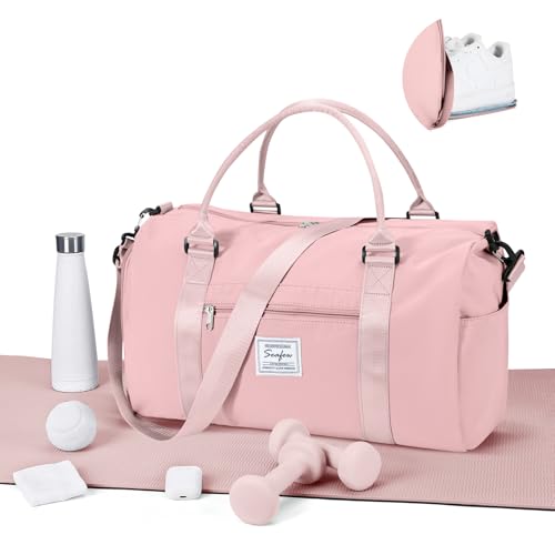 WEPLAN Bolsa Deporte Mujer Hombre Bolso de Gimnasio con Compartimento Zapatos Bolso de Viaje Mujer Bolsas de Fin de Semana Sport Gym Bag Bolsa de Mano Bolsa Travel Duffel Bag Bolsa Natacion,Rosa