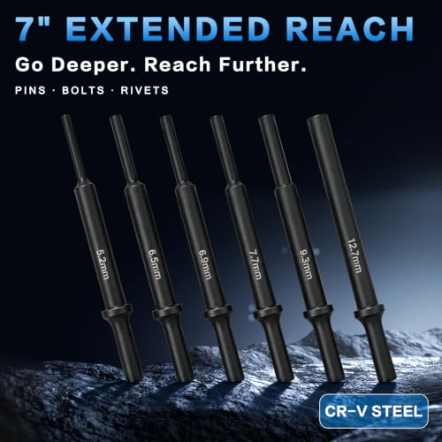 6 Piece Air Hammer Drift Punch Set,7 Inch Pneumatic Pin Drift Punch Tools - Image 5