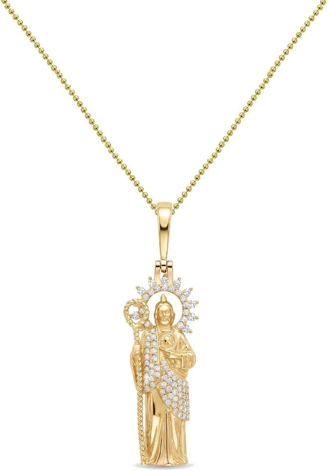 VVS1/D 2.00 Ctw. Genuine Hand Set MOISSANITE Diamonds 14K Gold Bonded Saint Jude The Apostle Taddeo St. Judas Charm Pendant Chain Neckless 2.00 Inch.