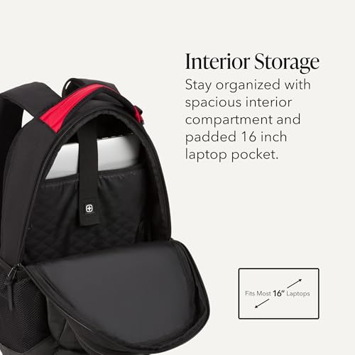 Image of SWISSGEAR Cecil Laptop Backpack, Fits Most 16-Inch Laptops, Three-Compartment Design, Airflow Back Panel, Black, 27.3L, 18-Inch