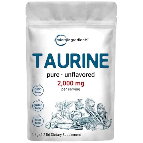 Micro Ingredients Taurine Powder Supplement | 1 KG, 2000mg Per Serving | Unflavored | 100% Pure, Easily Absorbed Free Form | Essential Amino Acids for Exercise, Energy, & Heart Support