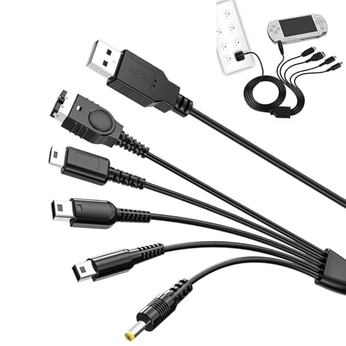 5 in 1 Charger Cable for Nintendo DS Lite, USB Charging Lead for DS Lite, Wii U, New 3DS XL, 3DS, 2DS, DSi XL, Gameboy Advance SP, PSP 1000/2000/3000 – Multi-Compatible Charging Cable for Multiple Gam