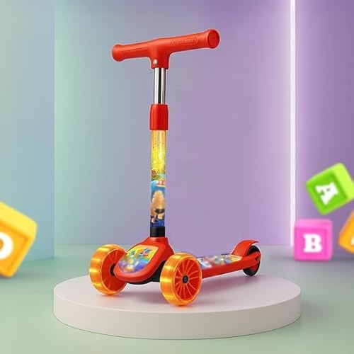 Unbreakable & Never Fall Down 2-in-1 Scooters Kids 3 Wheel Kick Scooter for Boys Girls Ages 3-8, Adjustable Height & Seat, Widened Non-Slip Deck, More Safer for Beginner Toddlers (Red Chota Bheem)